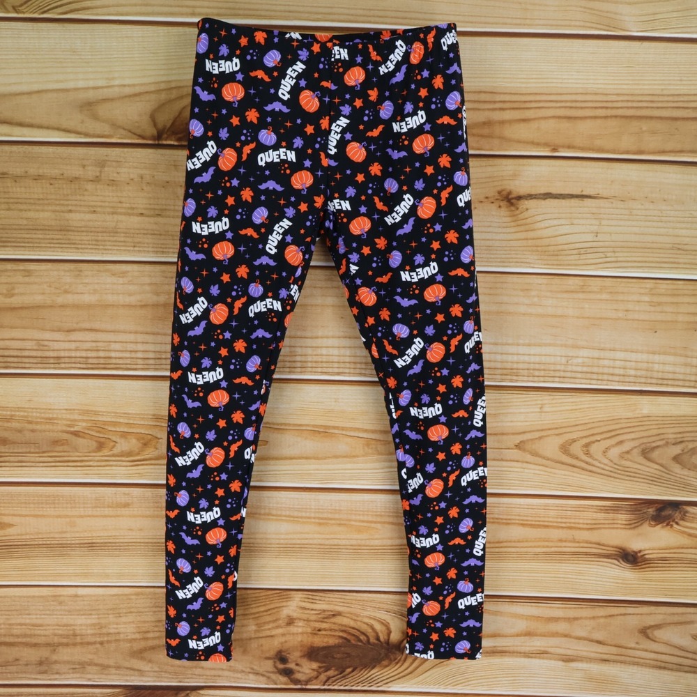 Bobbie Brooks Halloween‎ Leggings Womens Size L Black Pumpkins Bats Stretch Soft